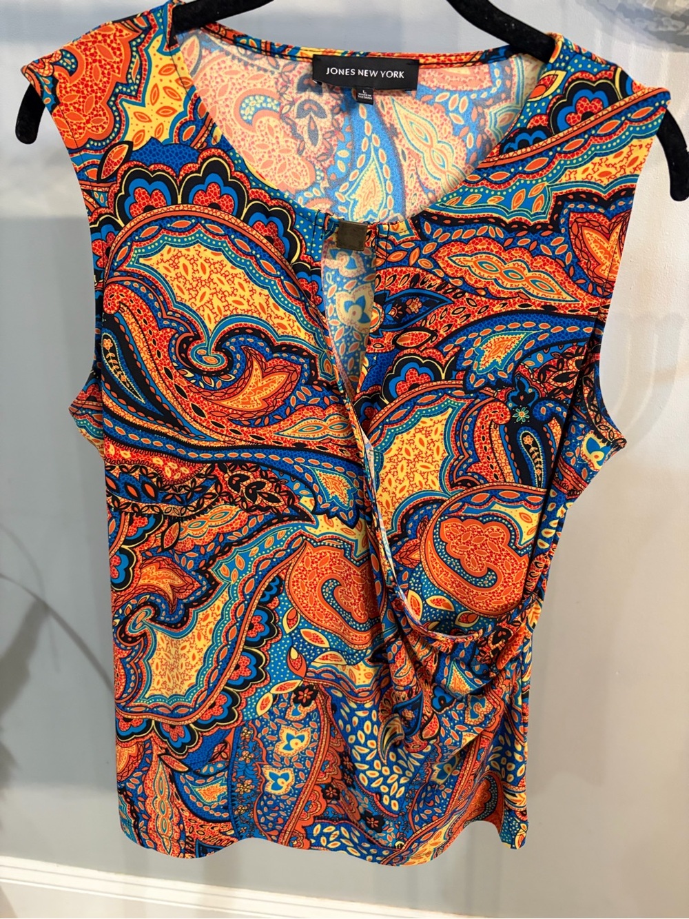 Jones New York Sleeveless Paisley Camisole in Orange, Blue & Yellow size large